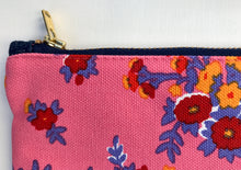 Load image into Gallery viewer, Pink flower cotton canvas pouch. Zippered purse. Zippered pouch. YKK metal zipper.
