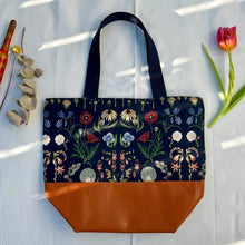 Load image into Gallery viewer, Handbag. Bag. Ex designer floral jacquard fabric and brown leather handbag.
