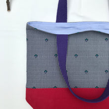 Load image into Gallery viewer, Handbag. Bag. Woven jacquard fabric bag with a red cotton canvas bottom.
