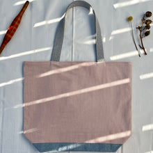 Load image into Gallery viewer, XL Tote bag. Dusty pink corduroy and light blue cotton denim tote bag.
