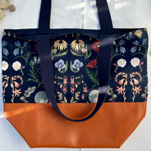 Load image into Gallery viewer, Handbag. Bag. Ex designer floral jacquard fabric and brown leather handbag.
