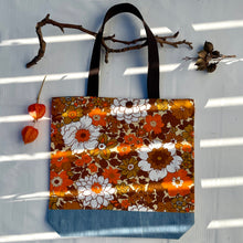 Load image into Gallery viewer, Special listing for Ann. Thank you! Tote bag. Vintage flower cotton canvas with a light blue denim bottom.
