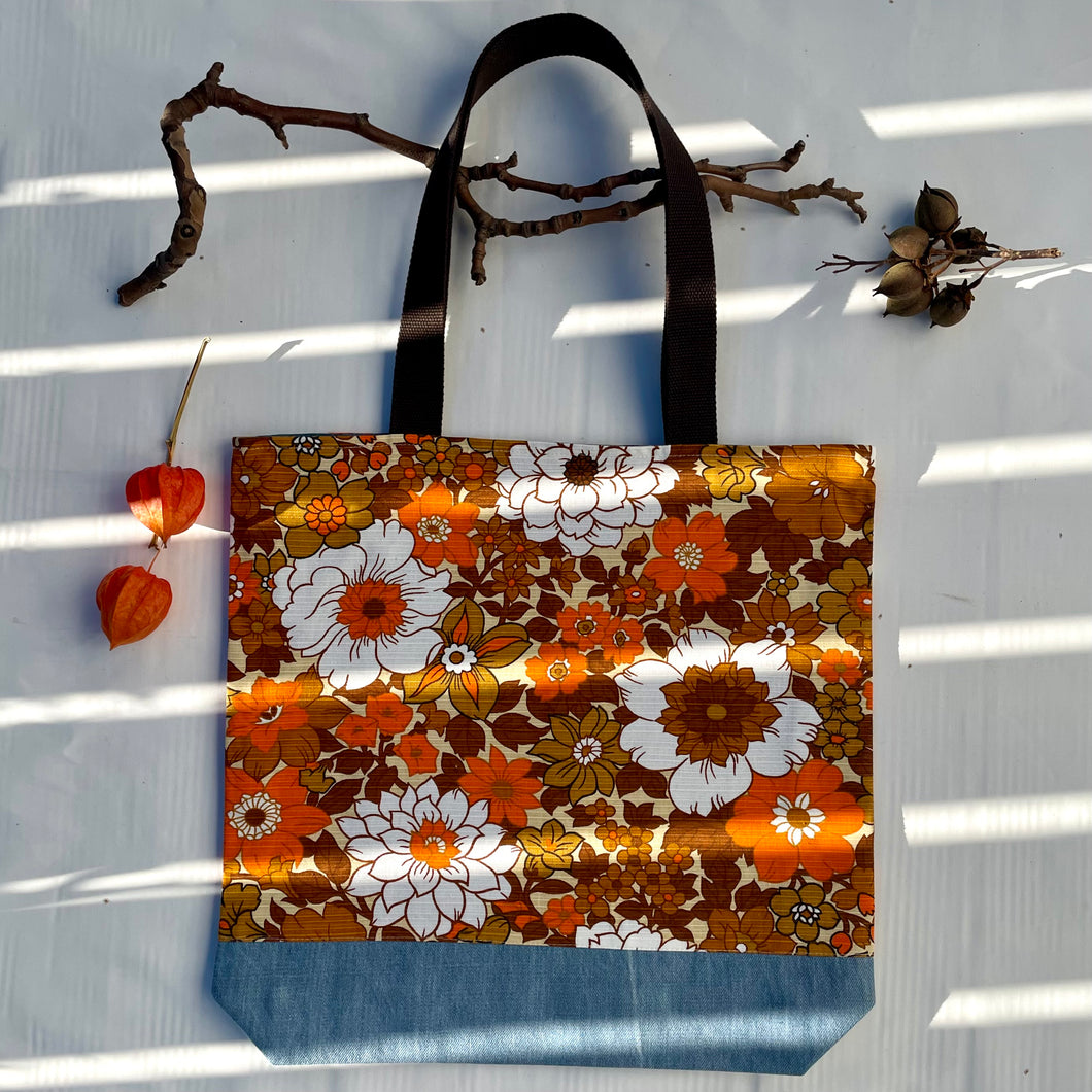 Special listing for Ann. Thank you! Tote bag. Vintage flower cotton canvas with a light blue denim bottom.