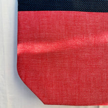 Load image into Gallery viewer, Tote bag. Vintage Japanese kimono fabric tote bag with a red bonded cotton denim bottom.

