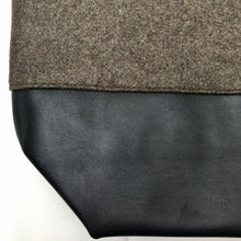 Load image into Gallery viewer, Handbag. Bag. Ex-designer olive green wool fabric and soft black leather handbag.
