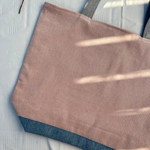 Load image into Gallery viewer, XL Tote bag. Dusty pink corduroy and light blue cotton denim tote bag.
