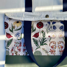 Load image into Gallery viewer, Handbag. Bag. Ex designer woven jacquard fabric and army green leather handbag.
