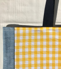 Load image into Gallery viewer, A two-side gingham handbag with light blue denim
