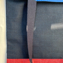 Load image into Gallery viewer, Tote bag. Vintage Japanese kimono fabric tote bag with a red bonded cotton denim bottom.
