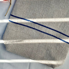 Load image into Gallery viewer, Tote bag. Vintage grain sack tote bag. Handwoven. Horizontal Blue stripe. 100% linen.
