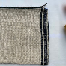 Load image into Gallery viewer, Vintage grain sack fabric and blue denim pouch. 2-fabric pouch with YKK zip. Zippered purse. Zippered pouch.
