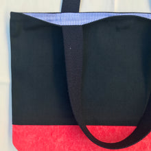 Load image into Gallery viewer, Handbag. Bag. Navy blue and red cotton canvas handbag. Ex-designer fabrics.
