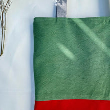 Load image into Gallery viewer, Tote bag. Green and red cotton canvas tote bag. Lined with a check cotton fabric.
