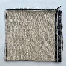 Load image into Gallery viewer, Vintage grain sack fabric and blue denim pouch. 2-fabric pouch with YKK zip. Zippered purse. Zippered pouch.
