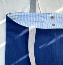 Load image into Gallery viewer, XL Tote bag. Blue cobalt corduroy and blue cotton denim tote bag.
