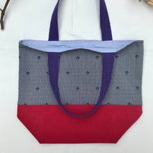 Load image into Gallery viewer, Handbag. Bag. Woven jacquard fabric bag with a red cotton canvas bottom.
