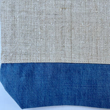 Load image into Gallery viewer, Tote bag. Vintage grain sack tote bag. Handwoven. Vertical blue stripes. Blue denim.
