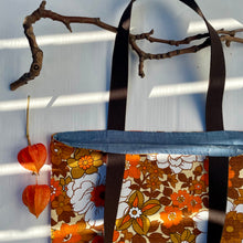Load image into Gallery viewer, Special listing for Ann. Thank you! Tote bag. Vintage flower cotton canvas with a light blue denim bottom.
