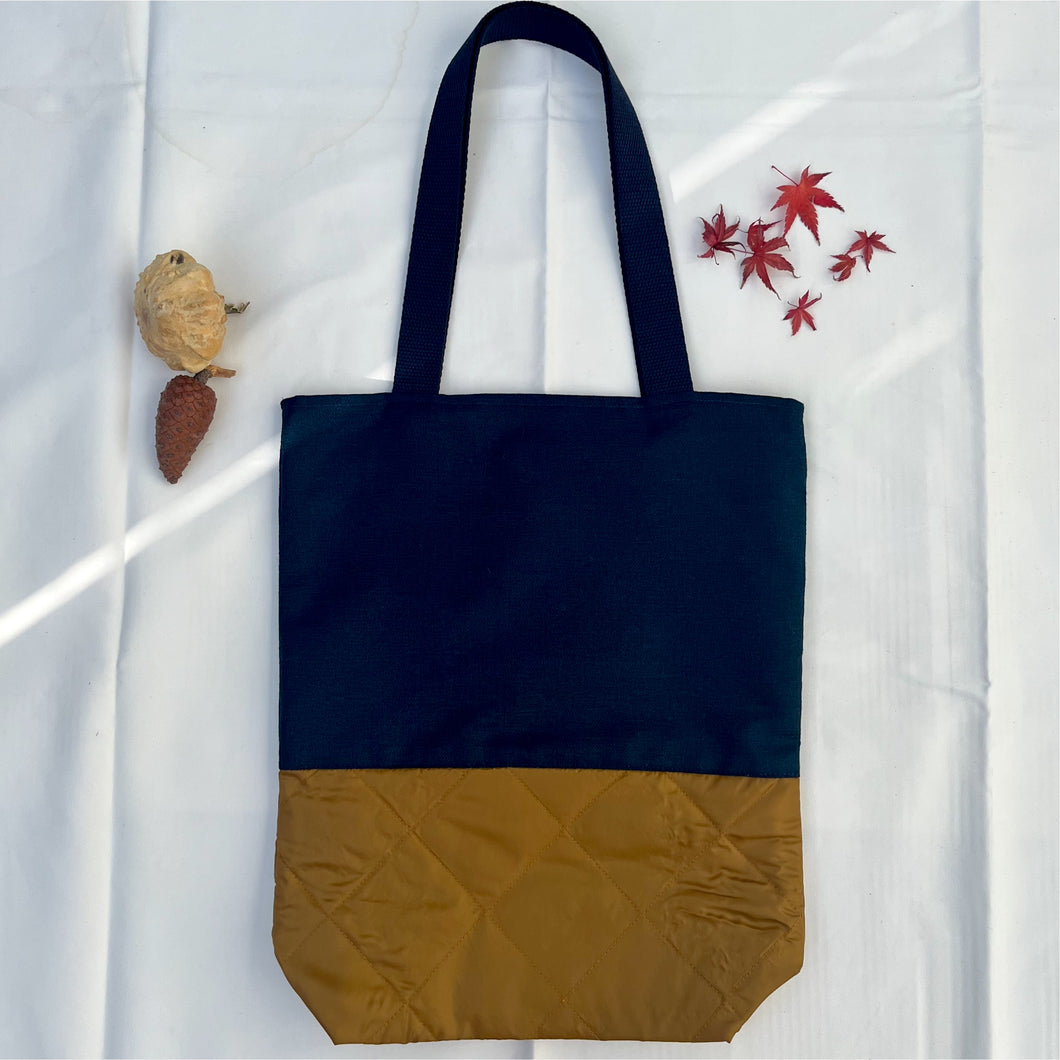 Tote bag. Vintage Japanese kimono fabric with a golden yellow woven quilt bottom.