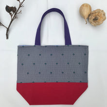 Load image into Gallery viewer, Handbag. Bag. Woven jacquard fabric bag with a red cotton canvas bottom.
