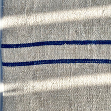 Load image into Gallery viewer, Tote bag. Vintage grain sack tote bag. Handwoven. Horizontal Blue stripe. 100% linen.
