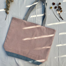 Load image into Gallery viewer, XL Tote bag. Dusty pink corduroy and light blue cotton denim tote bag.
