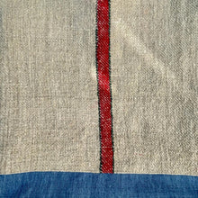 Load image into Gallery viewer, Tote bag. Vintage grain sack tote bag. Vertical green and red stripes.
