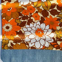 Load image into Gallery viewer, Tote bag. Vintage flower cotton canvas with a light blue denim bottom.
